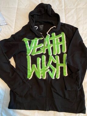 Black Zip-Up Hoodie with Green Graffiti Logo